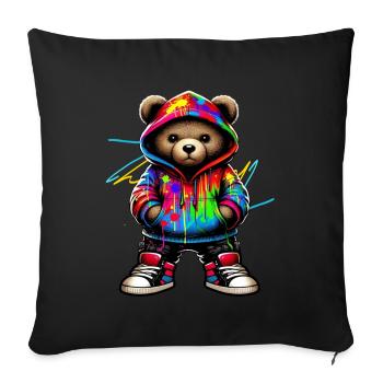 Hip Hop Ours en peluche Coloré Musique rap urbaine - Coussin et housse de 45 x 45 cm - noir - Devant