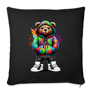 Hip Hop Ours en peluche Coloré Musique rap urbaine - Coussin et housse de 45 x 45 cm - noir - Devant