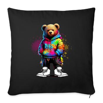 Hip Hop Ours en peluche Coloré Musique rap urbaine - Coussin et housse de 45 x 45 cm - noir - Devant