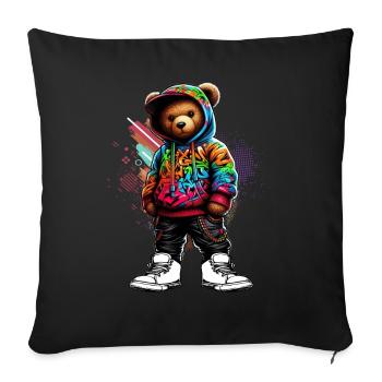 Hip Hop Ours en peluche Coloré Musique rap urbaine - Coussin et housse de 45 x 45 cm - noir - Devant