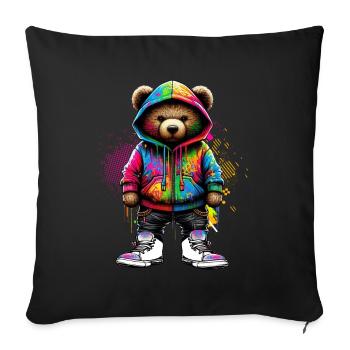Hip Hop Ours en peluche Coloré Musique rap urbaine - Coussin et housse de 45 x 45 cm - noir - Devant