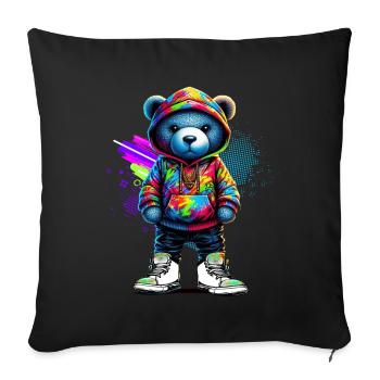 Hip Hop Ours en peluche Coloré Musique rap urbaine - Coussin et housse de 45 x 45 cm - noir - Devant