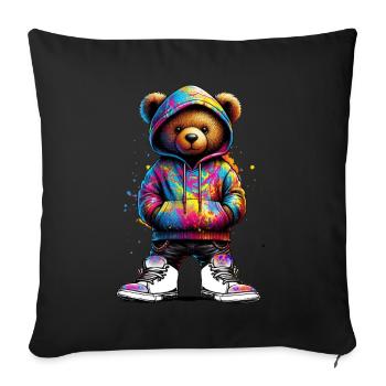 Hip Hop Ours en peluche Coloré Musique rap urbaine - Coussin et housse de 45 x 45 cm - noir - Devant