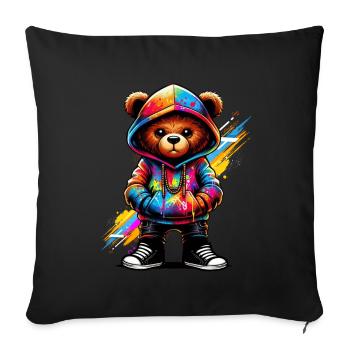 Hip Hop Ours en peluche Coloré Musique rap urbaine - Coussin et housse de 45 x 45 cm - noir - Devant
