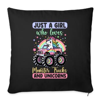 Monster Truck Unicorn Birthday Party Girl - Sofa pillow with filling 45cm x 45cm - black - Front