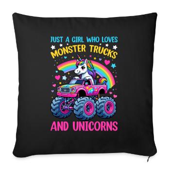Monster Truck Unicorn Birthday Party Girl - Sofa pillow with filling 45cm x 45cm - black - Front