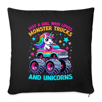 Monster Truck Unicorn Birthday Party Girl - Sofa pillow with filling 45cm x 45cm - black - Front