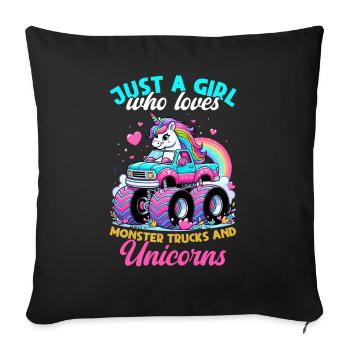 Monster Truck Unicorn Birthday Party Girl - Sofa pillow with filling 45cm x 45cm - black - Front