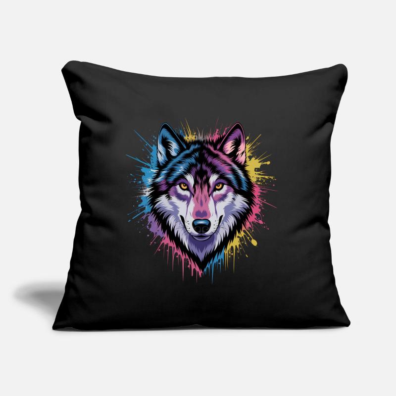 Colorful Wolf Artwork Sofa pillow with filling 45cm x 45cm