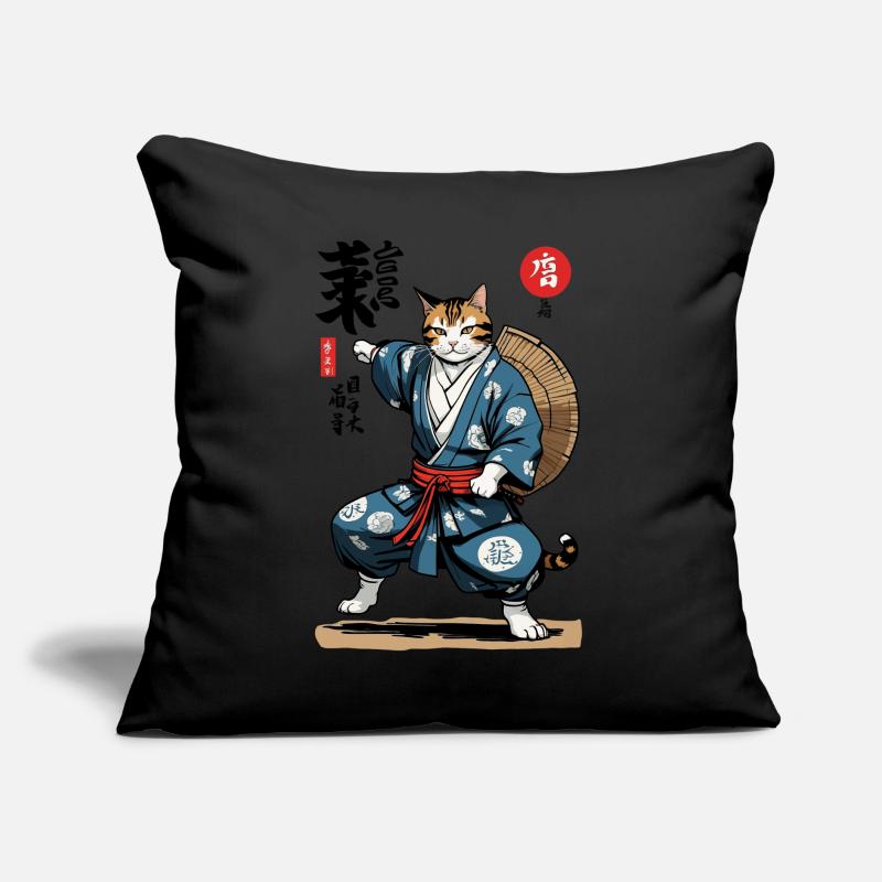 Samurai Katze Vintage Ukiyo-E Asiatischer Stil Sofakissen mit Füllung 45 x 45 cm