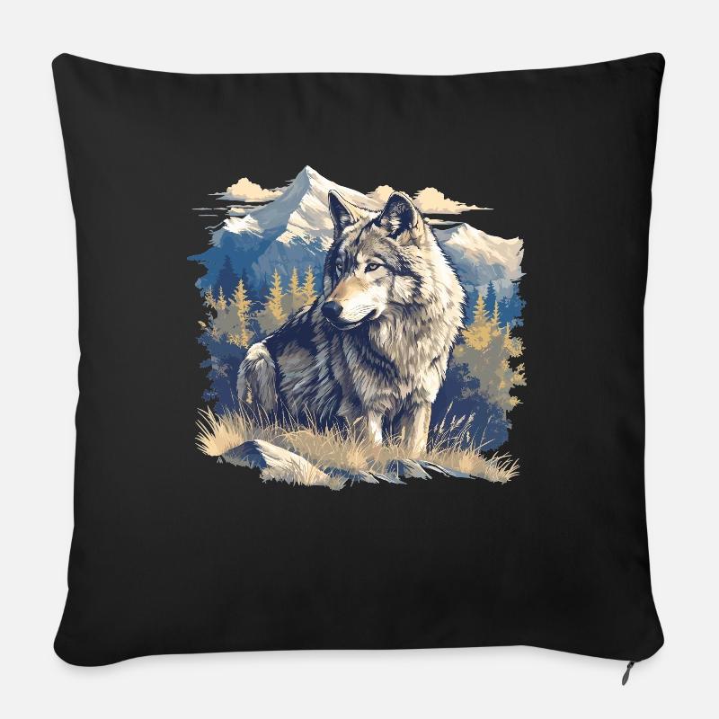 Wölfe Wolf - Sofakissen mit Füllung 45 x 45 cm - Schwarz