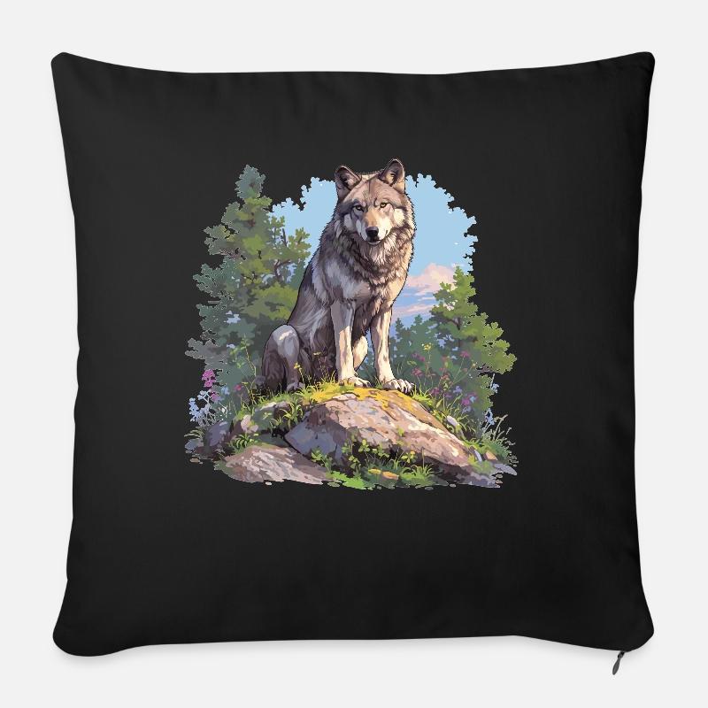 Wölfe Wolf - Sofakissen mit Füllung 45 x 45 cm - Schwarz