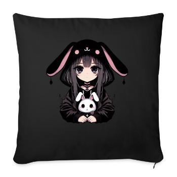 Goth Bunny Anime Girl Kawaii Gothic Creepy - Sofa pillow with filling 45cm x 45cm - black - Front