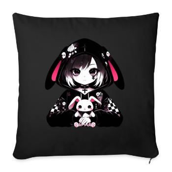 Goth Bunny Anime Girl Kawaii Gothic Creepy - Sofa pillow with filling 45cm x 45cm - black - Front
