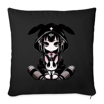 Goth Bunny Anime Girl Kawaii Gothic Creepy - Sofa pillow with filling 45cm x 45cm - black - Front