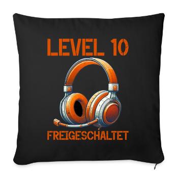 Niveau 10 Débloqué Gaming Birthday PC - Coussin et housse de 45 x 45 cm - noir - Devant