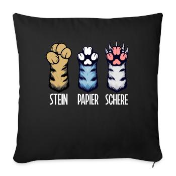 Chat Pierre Papier Ciseaux Patte Jeu Drôle - Coussin et housse de 45 x 45 cm - noir - Devant