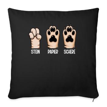 Chat Pierre Papier Ciseaux Patte Jeu Drôle - Coussin et housse de 45 x 45 cm - noir - Devant