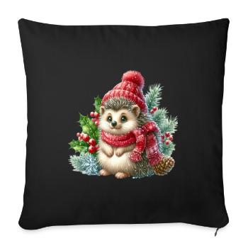Mignon hérisson d’hiver avec chapeau et écharpe - Coussin et housse de 45 x 45 cm - noir - Devant