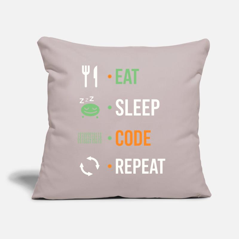 Manger, dormir, coder, répéter. Coussin et housse de 45 x 45 cm