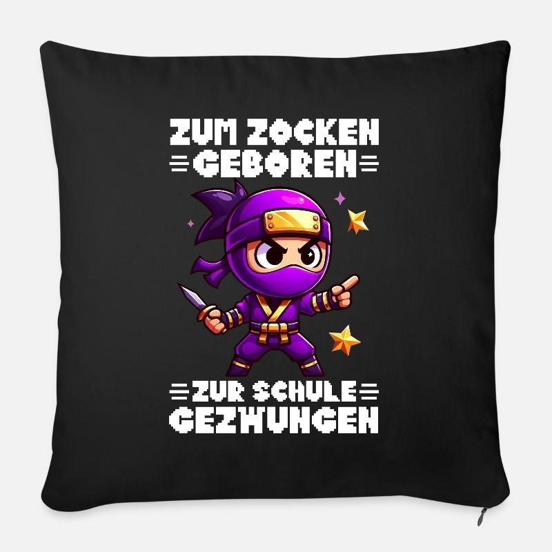 Né pour jouer, Forcé à l’école, Ninja - Coussin et housse de 45 x 45 cm - noir