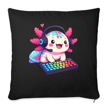 Gamesolotl Axolotl PC Gaming Gamer Lecteur vidéo - Coussin et housse de 45 x 45 cm - noir - Devant