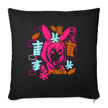 Anime Fille Japonais Coloré Cyberpunk - Coussin et housse de 45 x 45 cm - noir - Devant