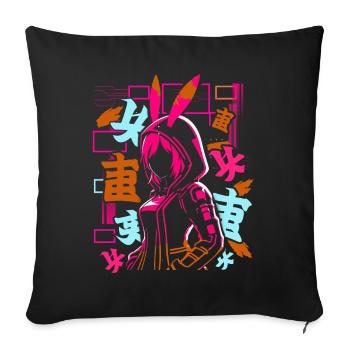 Anime Fille Japonais Coloré Cyberpunk - Coussin et housse de 45 x 45 cm - noir - Devant