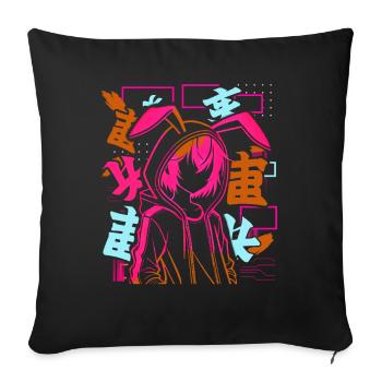Anime Fille Japonais Coloré Cyberpunk - Coussin et housse de 45 x 45 cm - noir - Devant