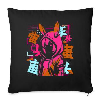 Anime Fille Japonais Coloré Cyberpunk - Coussin et housse de 45 x 45 cm - noir - Devant