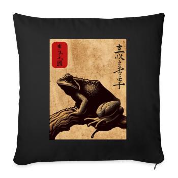 Bloc de bois japonais art grenouille amant kanji - Coussin et housse de 45 x 45 cm - noir - Devant