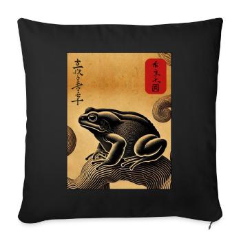 Bloc de bois japonais art grenouille amant kanji - Coussin et housse de 45 x 45 cm - noir - Devant