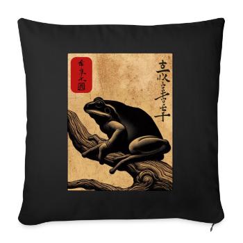 Bloc de bois japonais art grenouille amant kanji - Coussin et housse de 45 x 45 cm - noir - Devant