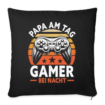 Gamer Papa Papa Amateur de jeux vidéo PC - Coussin et housse de 45 x 45 cm - noir - Devant