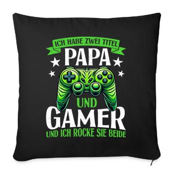Gamer Papa Papa Amateur de jeux vidéo PC - Coussin et housse de 45 x 45 cm - noir - Devant