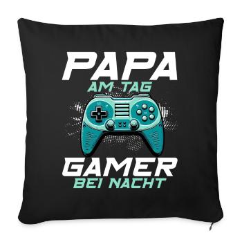 Gamer Papa Papa Amateur de jeux vidéo PC - Coussin et housse de 45 x 45 cm - noir - Devant