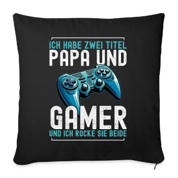 Gamer Papa Papa Amateur de jeux vidéo PC - Coussin et housse de 45 x 45 cm - noir - Devant