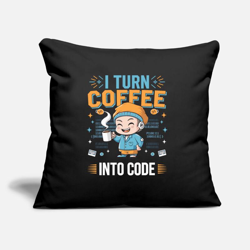 Ich verwandle Kaffee in Code – Witziges IT Design Sofakissen mit Füllung 45 x 45 cm