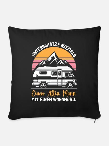 Camper Wohnwagen Lagerfeuer Campingurlaub - Sofakissen mit Füllung 45 x 45 cm - Schwarz