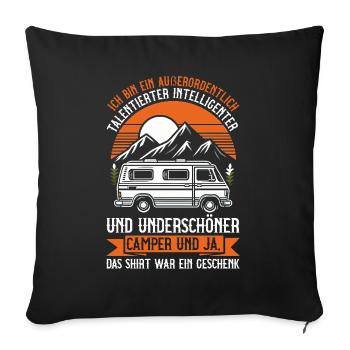 Camper Caravan Campfire Camping holiday - Sofa pillow with filling 45cm x 45cm - black - Front