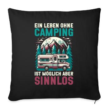 Camper Caravan Campfire Camping holiday - Sofa pillow with filling 45cm x 45cm - black - Front