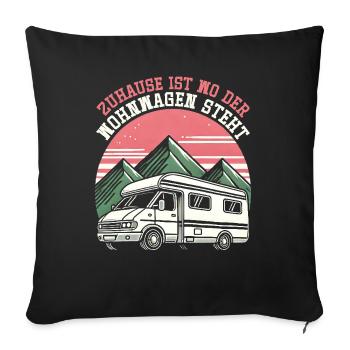 Camper Caravan Campfire Camping holiday - Sofa pillow with filling 45cm x 45cm - black - Front