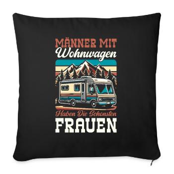 Camper Caravan Campfire Camping holiday - Sofa pillow with filling 45cm x 45cm - black - Front
