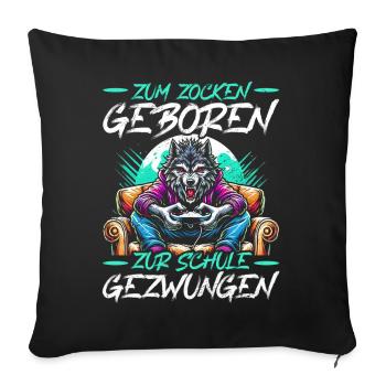 Né pour jouer Forcé d’aller à l’école Loup - Coussin et housse de 45 x 45 cm - noir - Devant