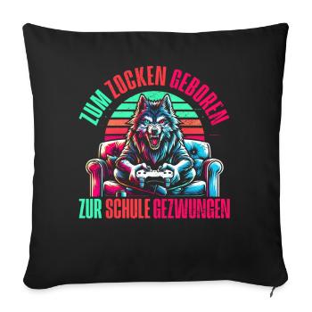 Né pour jouer Forcé d’aller à l’école Loup - Coussin et housse de 45 x 45 cm - noir - Devant