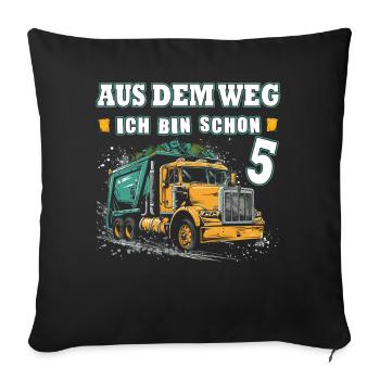 5. Geburtstag fünf Jahre Müllauto - Sofakissen mit Füllung 45 x 45 cm - Schwarz - Vorne