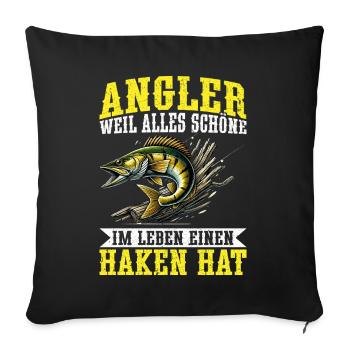 Pêcheur Canne à pêche Drôle Pêcheur Hobby Pêcheur - Coussin et housse de 45 x 45 cm - noir - Devant