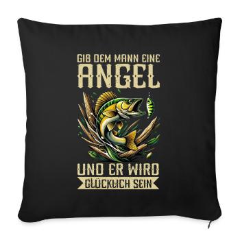 Pêcheur Canne à pêche Drôle Pêcheur Hobby Pêcheur - Coussin et housse de 45 x 45 cm - noir - Devant