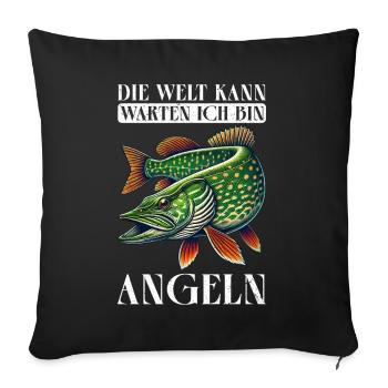 Pêcheur Canne à pêche Drôle Pêcheur Hobby Pêcheur - Coussin et housse de 45 x 45 cm - noir - Devant