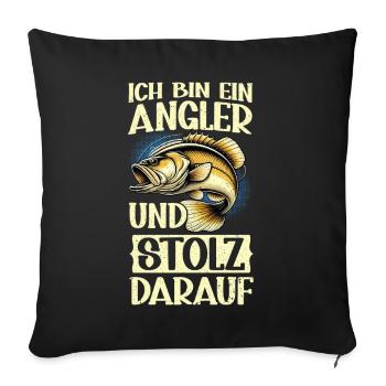 Pêcheur Canne à pêche Drôle Pêcheur Hobby Pêcheur - Coussin et housse de 45 x 45 cm - noir - Devant